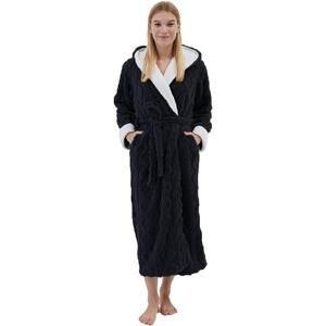 Dowesrobe Women's fluffy hooded plush bathrobe Winter warm and soft ladies long